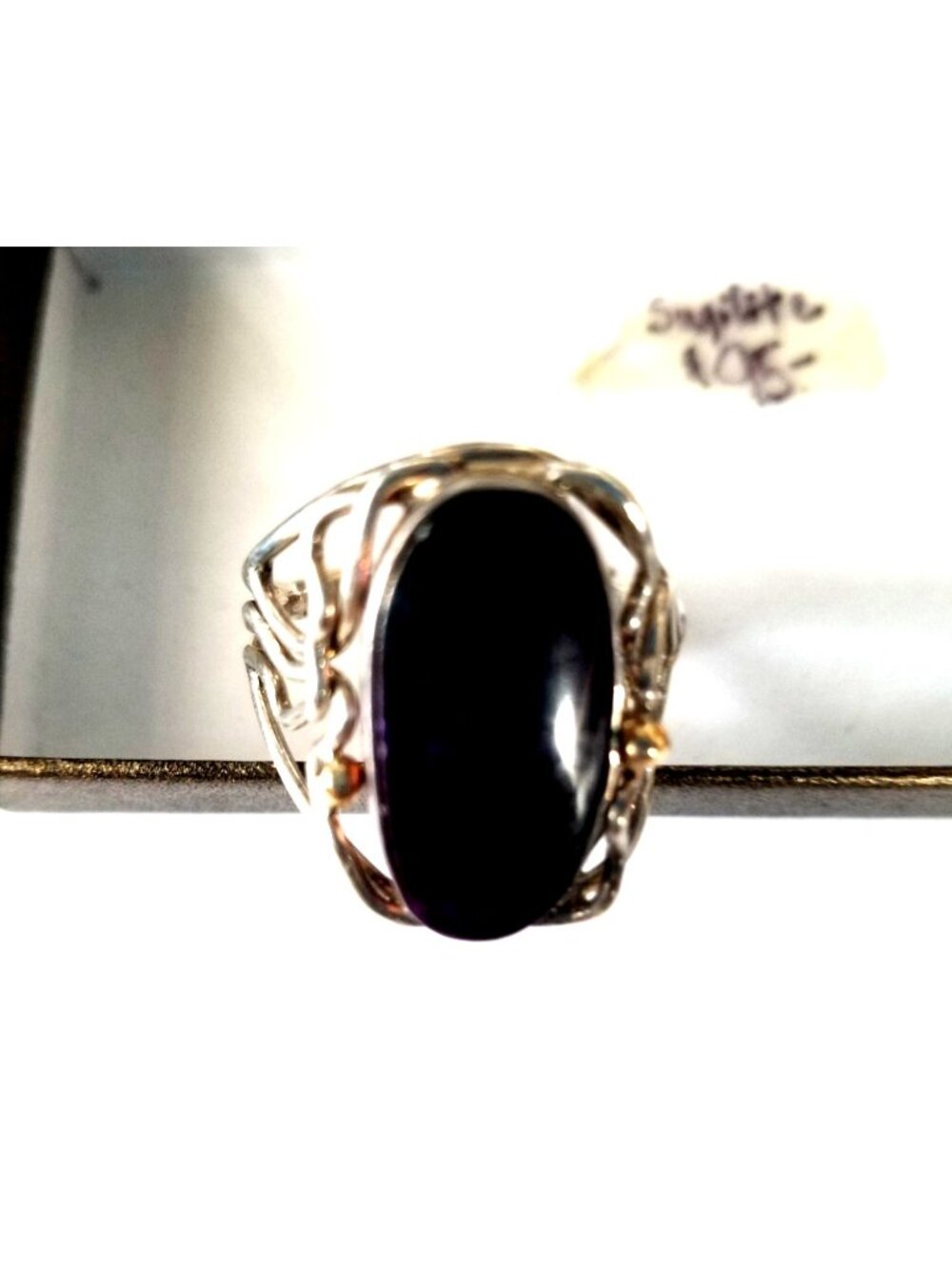 Ring Band Open Silver Sugalite 2 cm wide  Size 10 1/2  7.1 gr 35.5 ct 3.5 cm x 2